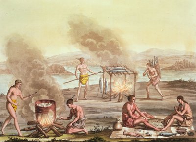 Indigenous Natives from Florida Preparing and Cooking Food by John White